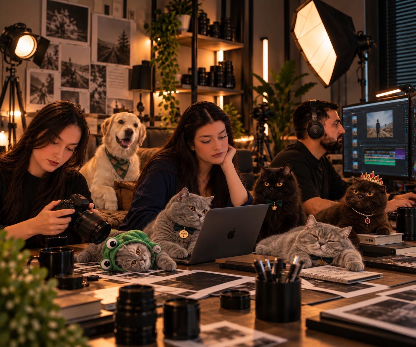 Sara, Kimia and Amir working in the studio